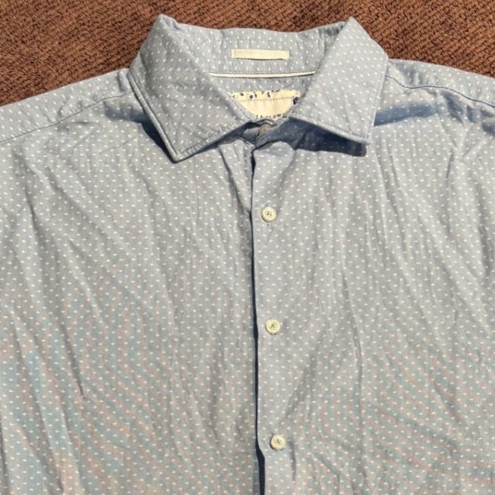 Denim & Flower Ricky Singh Men Blue Micro Print Short Sleeve Button Down Shirt M